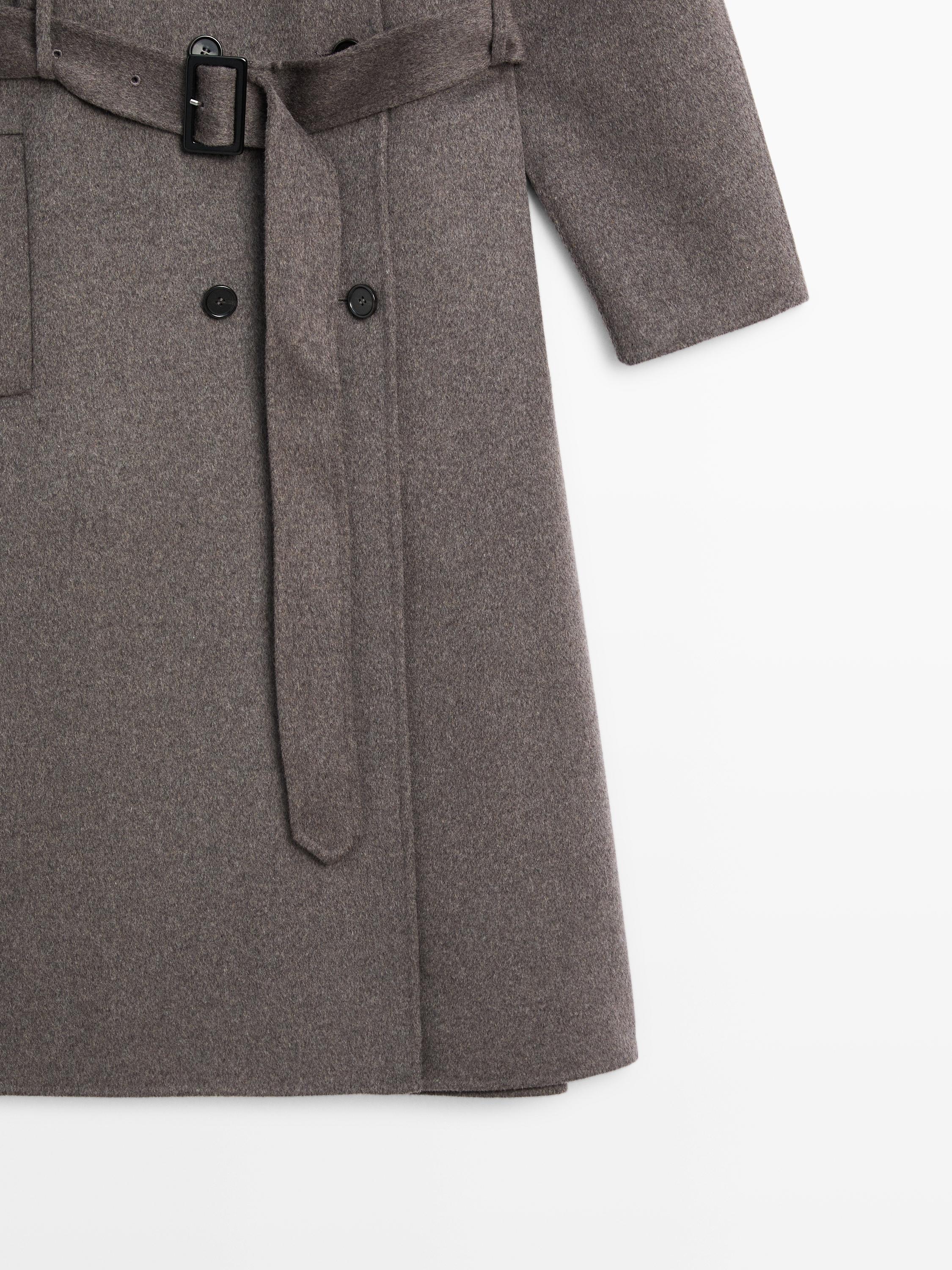 Long wool blend trench coat with belt
